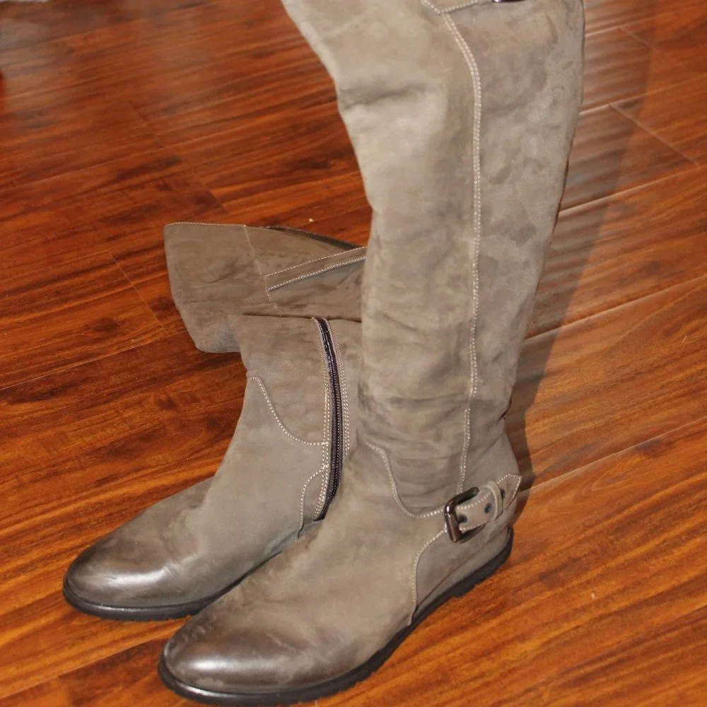 Napoleoni Women’s EU Size 36 Suede OTK Hidden Wedge Boots Olive Green Italy